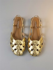 abordables Mujeres-Sandalias de pescador de charol tejido color nude para mujer: elegantes sandalias de estilo tropical, transpirables y con tira trasera para cruceros de lujo y excursiones en tierra en verano.