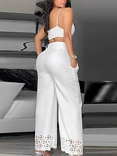 abordables jambe large et taille haute-Femmes Pantalons Pantalons Amples Pantalon décontracté Vacances Mode Streetwear Longueur complète Taille haute Uni Avec Poches Œillet in in france they say Pontalon wide leg Confort Doux Respirant