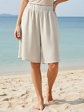 billige Bunner-Dame Bukser med linfølelse Capri-bukser Shorts Sommershorts Ferie Grunnleggende Fritid Knelengde Middels midje عادي Elastisk midje Komfort Pustende Uelastisk Daglig utendørs Feriereise Svart Rød