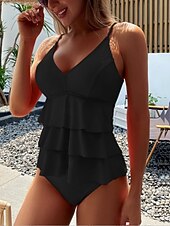 Χαμηλού Κόστους Τανκίνι-Γυναικεία Μαγιό τανκίνι 2 κομμάτι Σορτσάκια Μαγιό Έλεγχος κοιλιάς Ψηλή Μέση Λεπτό Εξώπλατο Διακοπές Ρούχα παραλίας Συμπαγές Χρώμα Συνδυασμός Χρωμάτων Λαιμόκοψη V Αμάνικο Μαγιό