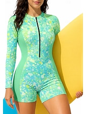 levne Rash guardy One Piece-Dámské Ochrana proti vyrážce Plavky Boyleg Květinový Zapni Vyjímatelné vycpávky Přední zip UV ochrana proti slunci UPF50+ Ultra lehký (UL) Dlouhý rukáv Plavky Ochrana proti vyrážce Surfování Plážov