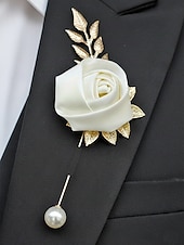 abordables Boda ACC-Pin de solapa de rosa de poliéster para hombre, varios colores, elegante accesorio para bodas y fiestas con detalles de perlas.