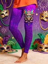 billiga Mardi Gras kläder för kvinnor-Dam Damasker Aktiv Semester Mode Fullängd Hög midjaPantsKarnival Grafisk Geometrisk Mönster Högt snitt Komfort Utomhus Bekväm Elastisk Semester Formell Gata Violett Svart Grön Sommar Vår Smal passform