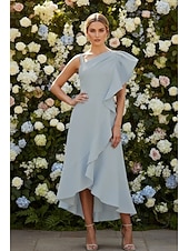 cheap Semi-formal / Cocktail-A-Line Asymmetrical Ankle Length Party Dress Cocktail Dress Wedding Guest Dresses Elegant Sleeveless One Shoulder Garden Party Wedding Guest Chiffon Stretch Crepe with Ruched Ruffles Solid Color