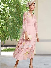 economico Lunghezza alla caviglia-Linea ad A Lunghezza al pavimento Vestito da Festa Abito da Cocktail Abito da invitata a nozze Abito da cerimonia per signora Manica Lunga Scollo a V Elegante Semplice Minimalista Formale Ospite di