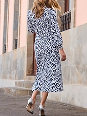 economico Abiti Floreali Stampati-Per donna Abito Midi Abito Camicia Abito Floreale Abito Stampato Moda Moderno Quotidiano All'aperto Ferie Vestibilità comoda Floreale Manica Lunga Colletto a Camicia Vino Blu marino Viola Primavera