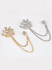 levne Svatba ACC-Pánská klopová brože s korunkou a řetízkem, materiál slitina, dostupné ve zlaté a stříbrné barvě, ideální pro svatby a večírky