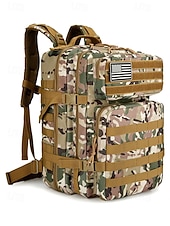 baratos Mochilas de Exterior-Mochila tática masculina camuflada em nylon, mochila militar de grande capacidade, bolsa multicolorida para atividades ao ar livre, como caminhadas, camping e viagens, com patch da bandeira americana.