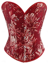 billiga Korsetter-Dam Shapewear Mode Retro Sexig Blommig Knappar Dagligen Semester Fest Ärmlös Över axeln Svart Rodnande Rosa Rubinrött Brun Grön Sommar Vår Höst Normal