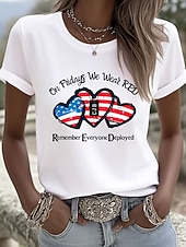 baratos Dia da Independência Top-Camiseta Patriótica do Dia da Independência para Mulheres com Gráficos de Letra Vintage Estilosa Clássica de Manga Curta Decote Redondo Tops Regulares Diários de Fim de Semana Impressão Azul Branco