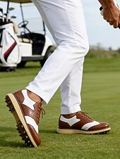 voordelige Heren Golf Schoenen-Rode en witte golfschoenen voor heren, ademend bovenwerk met gripvaste buitenzool, lichtgewicht en comfortabel, ideaal voor golfers en buitensporters.