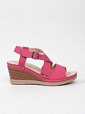 billige Kilesandaler-damerosa kilehælsandaler – justerbar stropp, støttende platåsko for turgåing, hageturer, reiser og daglig bruk