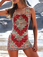 tanie Tankini-Kostium kąpielowy tankini damski 2 częściowy z spódnicą Boho Spódnica 3D Kwiatowy Letni stój plażowy Graficzny Okrągły dekolt Bez rękawów