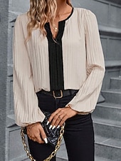 economico Bluse Eleganti-Per donna Camicia Blusa Patchwork Blocco di colori Vintage Elegante Moderno Manica Lunga Scollo a V Top Regolari Quotidiano Ferie Uscire Blu Rosa Arancione Albicocca Primavera Autunno