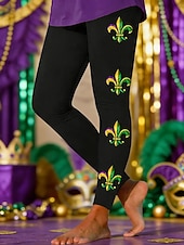 levne Dámské Mardi Gras Oblečení-Dámské Legíny Aktivní prázdniny Módní Plná délka Vysoký pasPantsKarneval Grafika Geometrický Tisk Vysoký střih Pohodlné Venkovní Prodyšné Elastické Dovolená ulice Festival Fialová Černá 1 # Čern