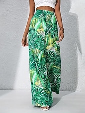 preiswerte weites Bein und hohe Taille-Damen Weite Hosenbeine Chinos Palazzo-Hose Urlaub Streetwear Basic Volle Länge Mittlere Taillenlinie Blumen Tropisch Elastischer Bund Drucken Bequem Unelastisch Täglich Outdoor Straße Blau Marineblau