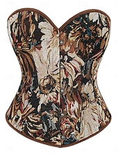 billiga Korsetter-Dam Shapewear Mode Retro Sexig Blommig Knappar Dagligen Semester Fest Ärmlös Över axeln Svart Rodnande Rosa Rubinrött Brun Grön Sommar Vår Höst Normal