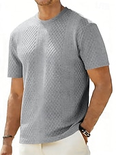 cheap Basic T shirts-Men's T Shirt Tee Top Short Sleeves Crew Neck Summer Solid Color Textured Fashion Designer Basic Jacquard Vacation Casual Daily White Top Tee for Men