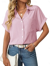 Χαμηλού Κόστους Μπλούζες &amp;amp; Πουκάμισα-Γυναικεία Πουκάμισο Μπλούζα Κουρελού Κουμπιά Γραφική Σκέτο Βίντατζ Στυλάτο Καθημερινό Κοντομάνικο Μανίκι Νυχτερίδα Κολάρο Πουκαμίσου Κανονικά μπλουζάκια Μακριές μπλούζες Καθημερινά Αργίες Εξόδου