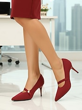abordables Pompes Classiques-Women's Burgundy Pointed Toe Knit Pumps with Pearl Strap Accent – Comfortable High Stiletto Heels for Daily Commuting, Office Wear &amp; Elegant Professional Ladies
