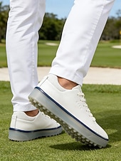 cheap Men's Golf Shoes-Men's White Golf Shoes, Lightweight Breathable Upper, Cushioned Grip Sole, Clean Sport Style for Golfers &amp; Outdoor Play
