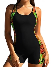 tanie Rash guardy One Piece-Damskie Średnie Docieplacze Jednoczęściowy strój do surfingu Strój kąpielowy Tropikalny Drukowane Blokowanie kolorów Zapiąć na zamek błyskawiczny z wbudowanym biustonoszem Wyjmowane wkładki Ochrona