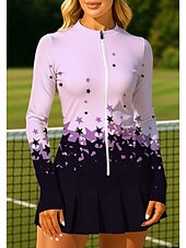cheap Women's Shirt-Women's Geometric Gradient Tops Sport Shirt Tennis Shirt Tennis Top Long Sleeve Zipper Floral UPF50+ UV Resistant High Elasticity Moisture Wicking Breathable Volleyball Tennis Golf Round Stand Collar
