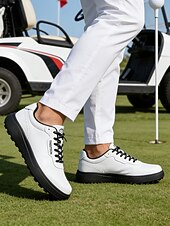 voordelige Heren Golf Schoenen-Witte golfschoenen voor heren zonder spikes, ademend bovenwerk, stabiele gripzool, minimalistische sportstijl voor golfbanen en casual gebruik.