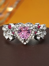 ieftine Ziua Îndrăgostiților-Inel de damă în formă de inimă cu piatră prețioasă roz – material din aliaj, pietre roz și transparente, design elegant – perfect pentru nunți și Ziua Îndrăgostiților