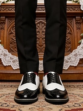 Χαμηλού Κόστους Παπούτσια Oxford-Κλασικά ασπρόμαυρα ανδρικά oxfords – κομψά δερμάτινα παπούτσια για γάμους και επίσημες συγκεντρώσεις