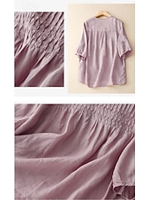 baratos Camisas-Mulheres Camisa Social Camisas com toque de linho Côr Sólida Tecido Vintage à moda Decote V Tops regulares Azul Branco Rosa Roxo Claro Verão Primavera
