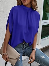 economico Bluse Semplici-Per donna Blusa Top in chiffon Semplice Elegante Classico Moderno Manica Corta Manica a Volant Collo alto Top Regolari Quotidiano Ferie Uscire Blu Nero Marrone Verde Estate Primavera