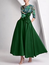 ieftine Rochii Cocktail-Linia -A Lungime Gleznă Brodat cu mărgele Rochie formala Rochia Mamei Miresei Rochii de cocktail Elegant strălucitoare Floral Lungime Manșon 3/4 Iluzii Nuntă Oficial Buzunar Satin Paiete Glugă la