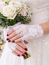 baratos Casamento ACC-Luvas femininas sem dedos com renda, em poliéster, diversas cores, perfeitas para casamentos e festas.