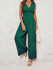 economico Tuta-Per donna Tuta Attivo Tinta unica Senza Maniche Gamba larga Scollo a V Tasca Quotidiano Vacanza Vestibilità regolare Nero Verde militare Rosso Estate