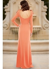 billiga Kjolklänningar för kväll-Åtsmitande Golvlång Formell klädsel Aftonklänning Balklänningar Elegant Långärmad Fyrkantig hals Formell Bröllopsgäst med Rosett(er) Slits