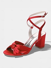 economico Damigella d&amp;#39;onore-sandali da donna con tacco a blocco in raso fucsia, scarpe eleganti con cinturino alla caviglia e fiocco per damigelle d'onore per matrimoni all'aperto in giardino