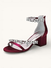 economico Damigella d&amp;#39;onore-scarpe con tacco color champagne per damigelle d'onore da donna – sandali da sposa con tacco a blocco e punta aperta, cinturini impreziositi da cristalli, eleganti scarpe da sposa per feste