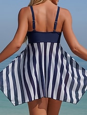 economico Tankini-Per donna Costumi da bagno Tankini Due pezzi Mutande Costume da bagno Controllo della Pancia Vita alta Snello Senza schiena Vacanza Abbigliamento da Spiaggia A righe Scollo a V Senza Maniche Costumi