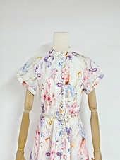 cheap Semi-formal / Cocktail-A-Line Ankle Length Tea Length Wedding Guest Dress Wedding Guest Dresses Elegant Daily Short Sleeve High Neck Garden Party Wedding Cowl Back with Floral Print Print
