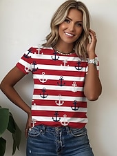  San Valentino Per donna Maglietta Stampato Floreale Casual Manica Corta Girocollo Top Regolari Quotidiano Blu Bianco Vino Blu marino Blu turchese Estate