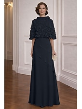 economico Lunghezza del pavimento-Due Pezzi Linea ad A Abito Lunghezza al pavimento Abito da Cocktail Abito da invitata a nozze Abito da cerimonia per signora Mezza Manica Scollo a Barca Elegante Vintage Formale Chiffon Scialli con