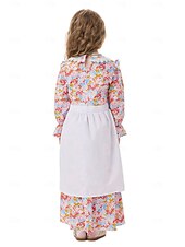  250e anniversaire des États-Unis Période coloniale 19ème siècle Robe Prairie Ensemble bonnet et tablier Manches longues Fille pionnière Epoque Coloniale Guerre d'indépendance américaine Fleuri