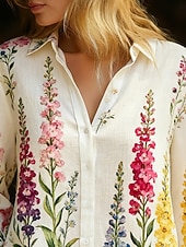 levne Základní falešné košile-Dámské Košile Boho košile Imitace bavlny a lnu Knoflíky Tisk Květinový Elegantní Vinobraní Na běžné nošení Dlouhý rukáv Košilový límec Běžné topy Denní Dovolená Žlutá Světlá růžová Béžová Léto Jaro