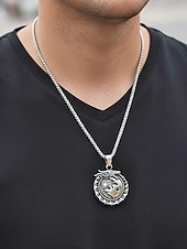 cheap Men's Jewelry-Men's Viking Style Alloy Necklace – Dragon and Wolf Pendant, Yin-Yang Design, Perfect for Casual Everyday Wear