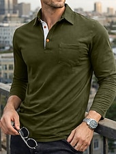 preiswerte Klassisches Poloshirt für Herren-Herren Poloshirts Golf Poloshirts Lässig Arbeit Klassisch Langarm Farbblock Knöpfe Sommer Frühling Frühling &amp; Herbst Normale Passform Blau Schwarz Wein Purpur Armeegrün Kaffee Poloshirts
