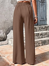 economico gamba larga e vita alta-Per donna Pantaloni Pantaloni Larghi Pantaloni casual Pantaloni a Nido d'Ape Vacanza Moda Streetwear Lunghezza intera Vita Alta Semplice Coulisse Tasca Gamba larga Comodità Leggero Morbido