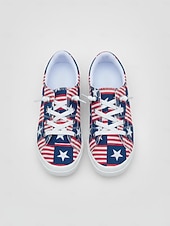 economico Scarpe da donna-Sneakers patriottiche rosse e blu 250 femminili con lacci dell'anniversario dei 250 anni degli Stati Uniti - scarpe casual con stampa a stelle e strisce per la parata del Giorno dell'Indipendenza