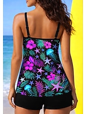 abordables Surfing Tankinis &amp; Bikinis-Mujer Regular Camiseta Protección Solar Surf Traje de baño con estampado floral Trajes de baño tankini Oceano Flores Tropical 2 Piezas Acolchado extraíble Boyleg Protección solar UV UPF50+ Elástico