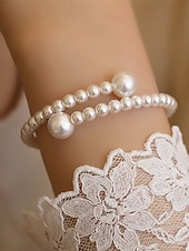 tanie Wesele ACC-damska bransoletka z sztucznych pereł, elegancki dwukolorowy wzór, idealna na śluby, walentynki i na co dzień